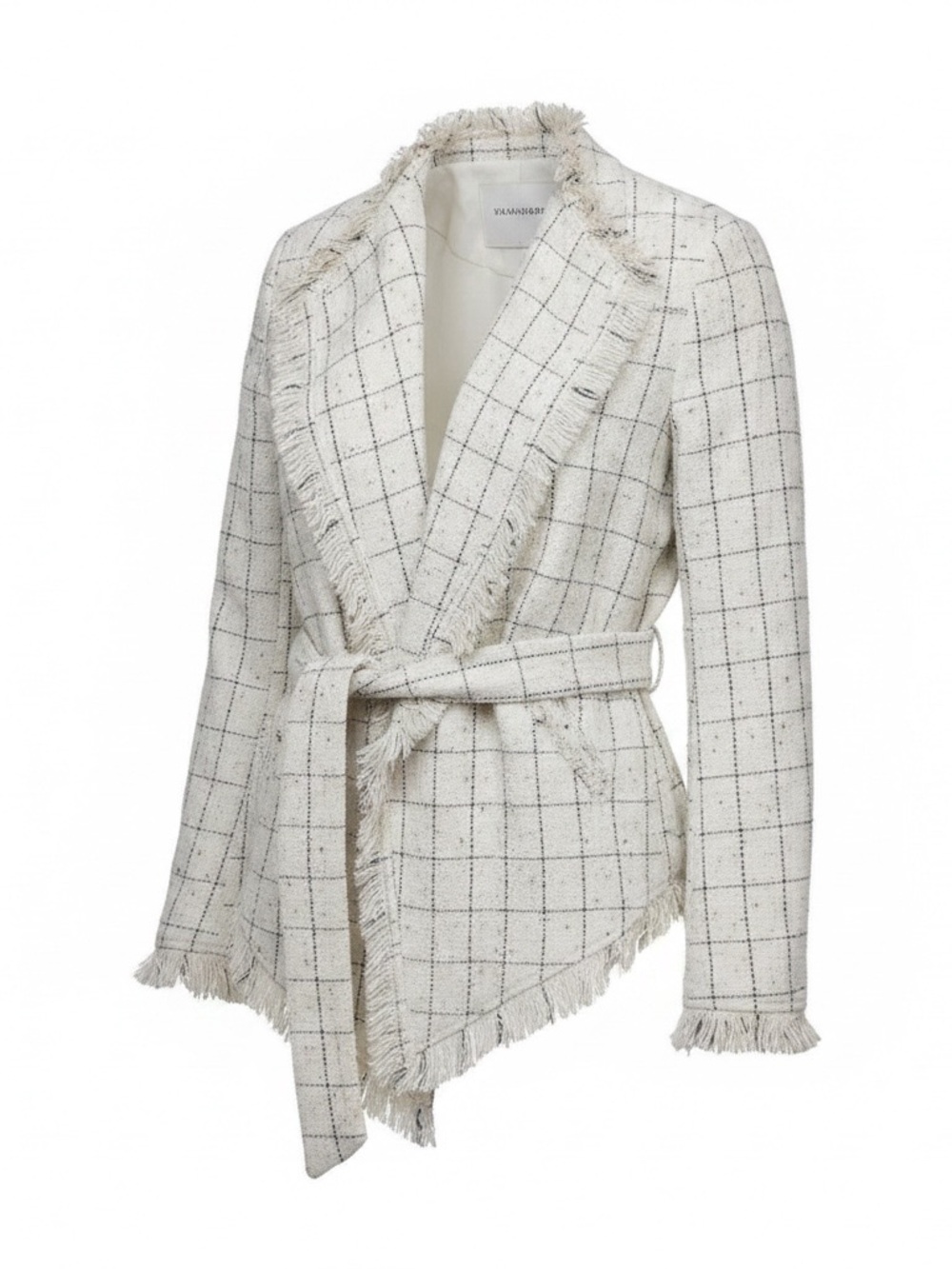 Fringed Cream Tweed Belted Jacket